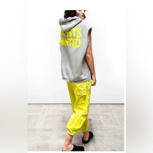 Free City Superyumm cutoff short sleeve oversized  hoodie gray yellow small 1